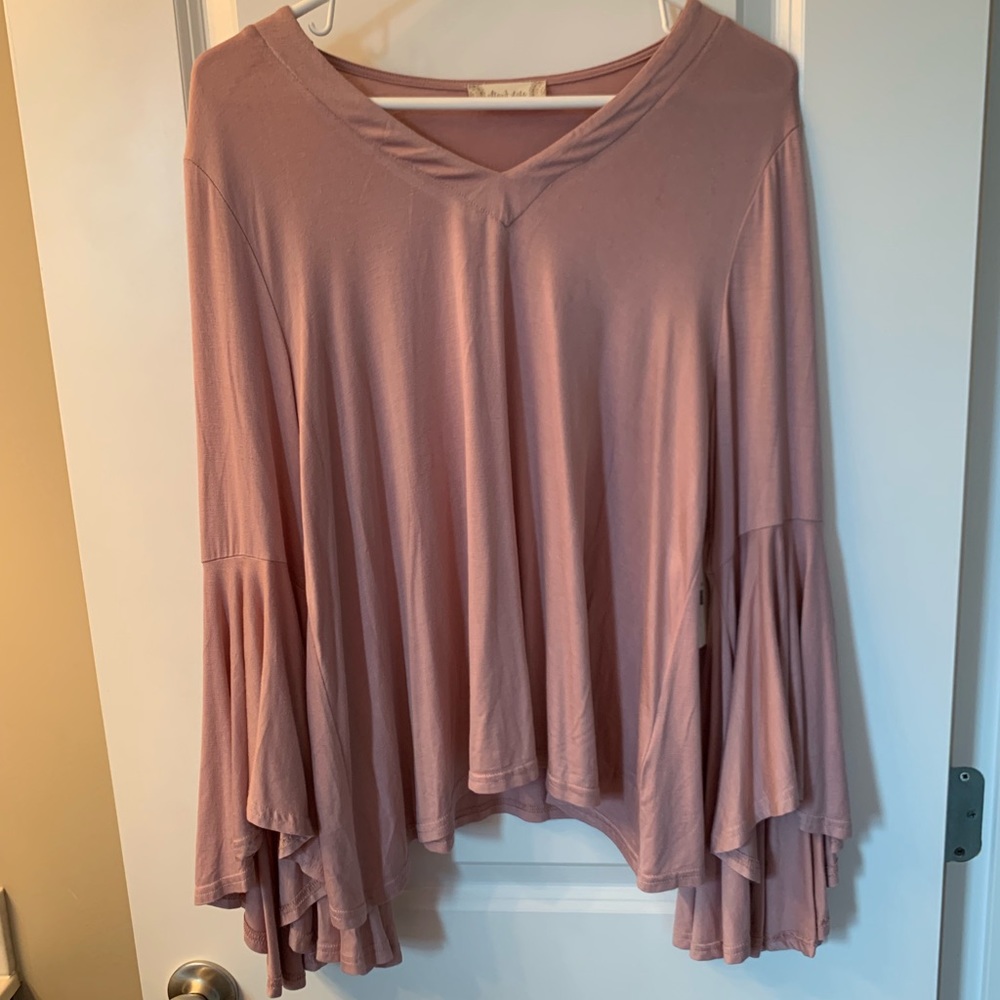 Mauve shirt with long bell sleeves